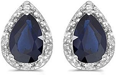 Pear Blue Sapphire and Diamond Stud Earrings 14k White Gold (1.70ct)