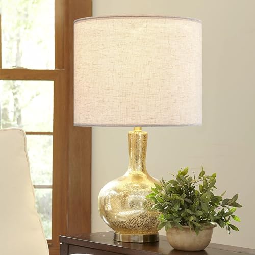 Set of 2 Oatmeal Linen Drum Lamp Shades Mediue Lamp Shade 13\" Top x 13\" Bottom x 10\" High (Spider) Farmhouse Lampshade for Table and Bedside Lamp - Lampshades Replacement