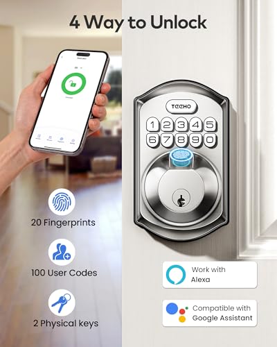 TEEHO TE012W WiFi Smart Lock, Fingerprint Door Lock with Built-in Wi-Fi, Keyless Entry Keypad Smart Deadbolt, App Remote Control, Alexa Compatible, IP55 Waterproof for Front Door – Satin Nickel thumbnail 4