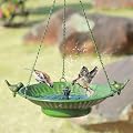13" Hanging Bird Bath with Solar Fountain,Metal Solar Bird Bath (Green)