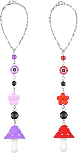 Adorno colgante de coche con forma de hongo de ojo turco para espejo retrovisor, protección contra el mal de ojo y dije de buena suerte para colgar