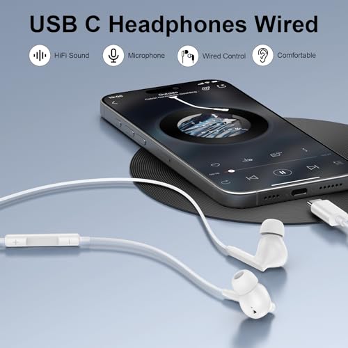Kopfhörer USB C mit Kabel für Samsung Galaxy S26 S25 Ultra S24 S23 FE S22 A16 A17 A35 A36 A54 A55 A56 5G, In-Ear Headset Kopfhörer mit Mikrofon Ohrhörer USB Typ C für iPhone 17 Air 16 15 Pro Max Plus