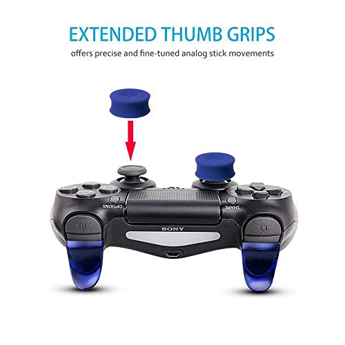 Ps4 Fps Games Accessories Kit Anti Slip Silicon Analog Stick Thumb Grips Set With Trigger Extensions For Playstation 4 / Slim/Pro Controller (Blue) #TOP2