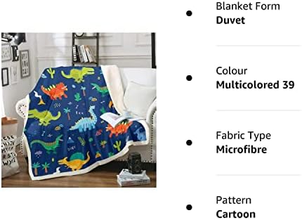 Kids Dinosaur Sherpa Blanket Cartoon Dinosaur Printed Fleece Throw Blanket for Child Boys Girls Cute Animal Pattern Plush Blanket Children Fuzzy Blanket for Sofa Bed Couch Single 50x60 Inch