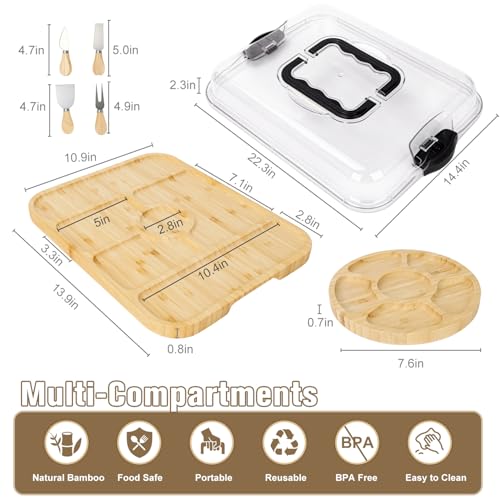 OIIVPWUL Charcuterie Boards,Bamboo Charcuterie Board with Lid&Cheese Tray Set, Portable Travel Charcuterie Board, Gifts for Housewarming, Weddings & Women - Image 2