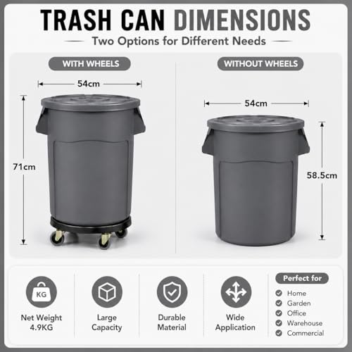 Image of 20 Gallon Outdoor Trash Can with Lid and Wheels, 1 Pack-Gray
