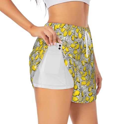 Short de sport respirant femme extensible anti-transpiring imprimé citron
