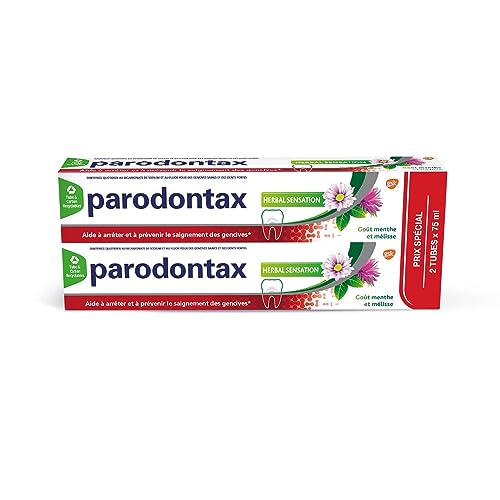 PARODONTAX - Dentifrice Herbal Sensation - Goût Menthe & Mélisse - Aide à Améliorer la Santé des Gencives & à Restaurer la Blancheur des Dents - Agit Contre la Plaque Dentaire - 2 x 75 ml