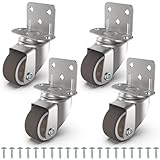 Chegulu 1' Small L-Shaped Plate Casters, Swivel Furniture Wheels, TPR Silent, Mounting for Wooden Coffee Table, Shelving Unit, Plant Stand, 4 Pcs