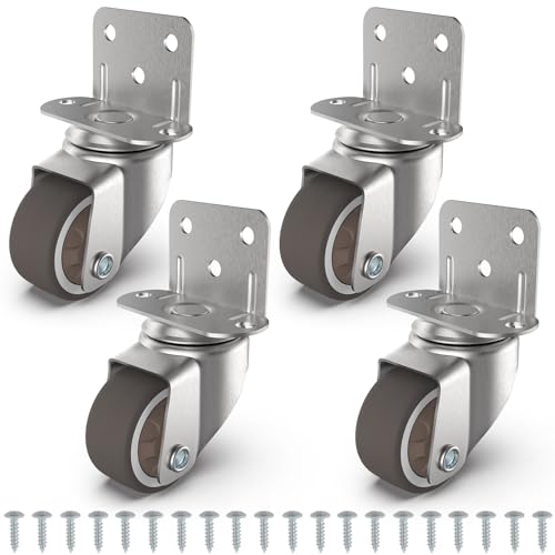 Chegulu 1" Small L-Shaped Plate Casters, Swivel Furniture Wheels, TPR Silent, Mounting for Wooden Coffee Table, Shelving Unit, Plant Stand, 4 Pcs