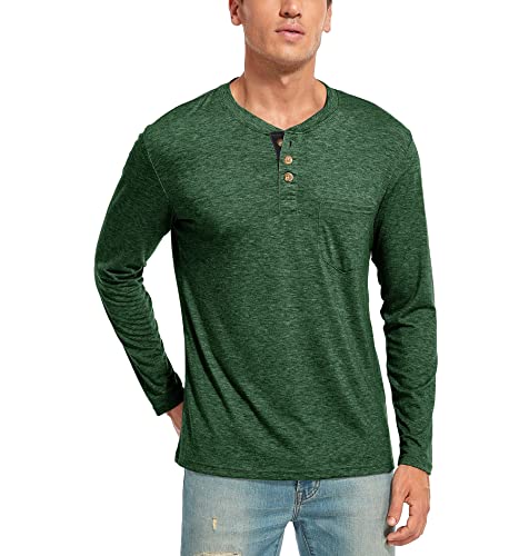 WAZZAP Langarmshirt Herren Henley Shirt Langarm Casual T-Shirt Grandad-Ausschnitt mit Knöpfen Cover