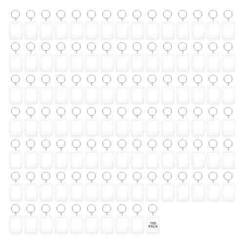 Acrylic Blank Photo Keyring - 100PCS Double Sided Personalised Keyring - Clear Picture Frame Craft Supplies for School, Family, Friend Photo Crafting Gift