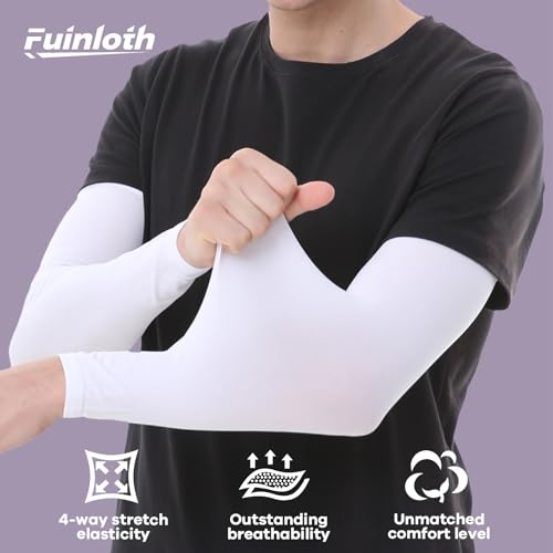 Fuinloth 2 Pair - UV Protective Cooling Arm Sleeves with Sports Compression for Men and Women Black+White
