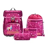 Step by Step Schulranzen-Set Cloud schleich® bayala® „Marshmallow Einhorn“ 5-teilig, rosa, ergonomischer Tornister mit Reflektoren, höhenverstellbar mit Easy Belt für Kinder ab der 1. Klasse, 19L