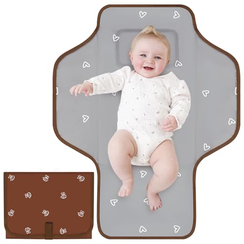 Image of Coinarin Portable Diaper Changing Pad, Waterproof Baby Changing Mat, Foldable Travel Baby Changing Station, Newborn Essential Baby Shower Registry Gift (Brown-Bee)