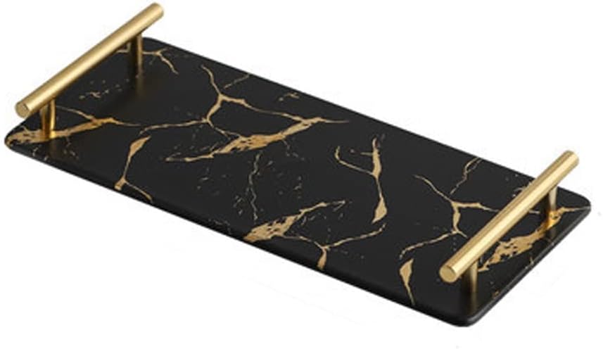 Golden Marble Texture Trays Decorative Glazed Ceramics Plates Skiare Jewellery Storage Plate Dressing Table Bathroom Tray (Color : OneColor, Size : 30 * 21cm) (D 35.5 * 16cm)