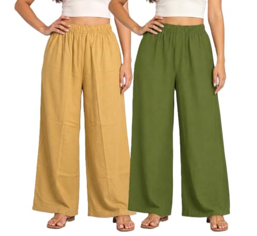 Image of Plaazo Women's Cotton Palazzo | Wide Leg Palazzo for Women | Soft Breathable High Waist Bottom Wear | Comfortable Casual, Office, Travel for Women
