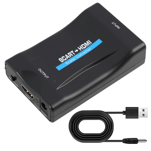 Adaptador Scart a HDMI para televisores y monitores, proyector, convertidor de audio de vídeo con interruptor 720P 1080P, adaptador Plug and Play, adaptador euroconector a HDMI para reproductor de DVD