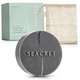 SEACRET Dead Sea Mud Soap Bar & Foaming Net - Deep Pore Purifying & Refining Facial Cleanser with Minerals and Witch Hazel, Natural Exfoliating Spa Bar for Normal to Oily Skin, Fragrance-Free, 4.4 oz