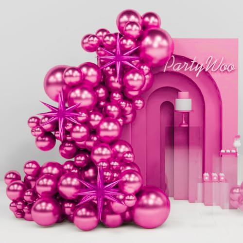 Image of PartyWoo Metallic Pink Star Balloons 110pcs Different Sizes 18 12 10 5 Inch Pack 22 Inch Rose Pink Spike Star Foil Mylar Balloon Arch Kit for Birthday Wedding Party Decorations Pink-G114
