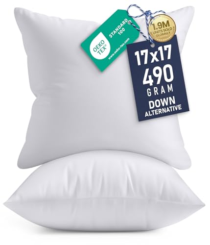 Image of Utopia Bedding 17x17 Pillow Inserts, Set of 2, White - Indoor Decorative Throw Pillows for Bed, Sofa & Couch - Soft, Supportive & Fluffy Cushion Inserts