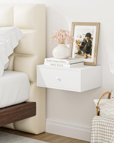 Apetaccat Mesita de Noche Flotante con cajón, Armario de Cama montado en la Pared para Dormitorio, salón (Blanco)