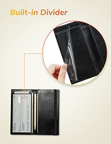 Yarnic Checkbook Cover For Personal Checkbook, Checkbook Holder With Pen Holder & Built-In Clear Plastic Divider For Duplicate Checks (Black & Gold) #TOP3