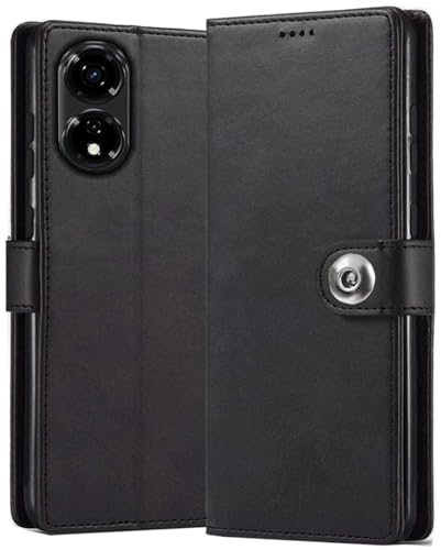 Image of SHINESTAR Ultimate Leather Finish Flip Back Cover for Itel P55 5G | Inside TPU & Inbuilt Stand | Wallet Style Back Cover Case for Itel P55 5G - Black
