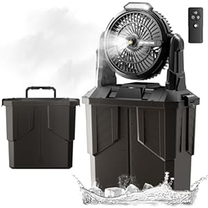 Misting Fan, 6L Bucket Portable Misting Fans with Remote, 20000mAh Rechargeable Battery Portable Fan for Outdoors Patios, Camping Fans 270° Adjustable, Hanging & Lighting for Outdoor Cooling