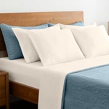 Mellanni Bedspread Coverlet Set + 6PC Sheets Set Bundle&Save - Iconic Collection Bedding - Bundle Includes 3 Piece Oversized Quilt Set and 6 Piece Bed Sheet Set King, Spa Blue/Ivory