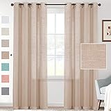 Linen Sheer Curtains 84 Inches Long Grommet Window Treatment Home Linen Curtains Panels Drapes for Living Room/Patio Door, Linen Semi Sheer Curtains Privacy Protection (Natural, 2 Panels)