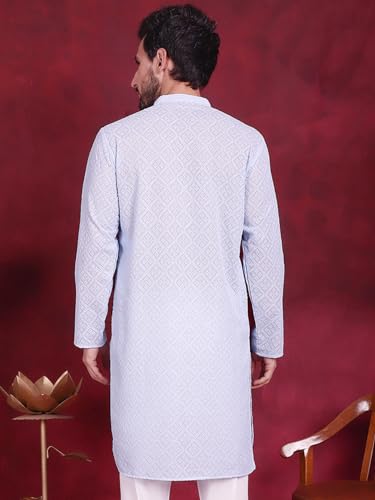 Image of Jompers Men's Regular Fit Georgette Chikankari Embroider Kurtas