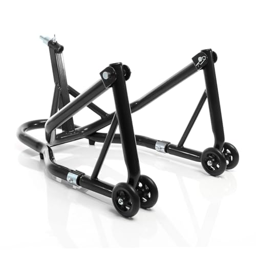 XPOtool Lenkkopf-Montageständer 13-18 mm für Motorrad bis 250 kg inkl. 5 Adapter, Lenkkopfständer für Vorderrad, Motorradständer aus Stahl