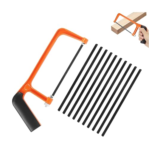 Petite Scie à Métaux, Scie à Bois Manuelle Mini Hand Saw avec 10 Lames de Scie Interchangeables pour Couper Métal Plastique Bois