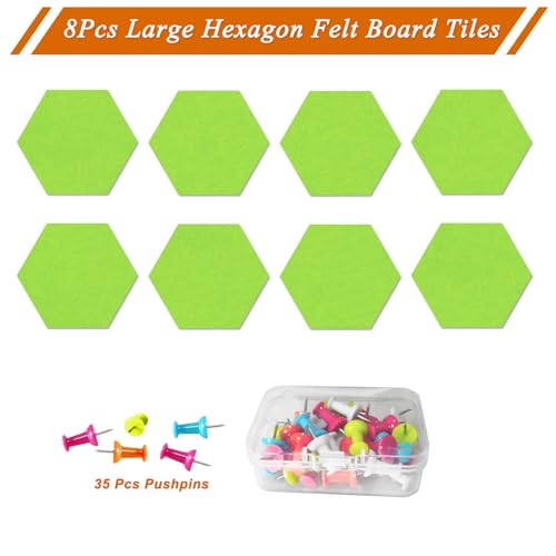 HULAVO Large Hexagon Felt Cork Board Tiles, Self Adhesive DIY Felt Bulletin Board Pin Board with 35 Pushpins for Office School Home Wall Decor Stickers Memos Photos Display(Bright Green) — view 5