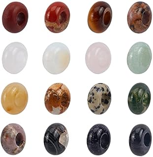NBEADS 32 Pcs Gemstone European Beads, Rondelle Beads Assorted Stones Large Hole Chains Spacer Beads Charms for Jewelry Makings