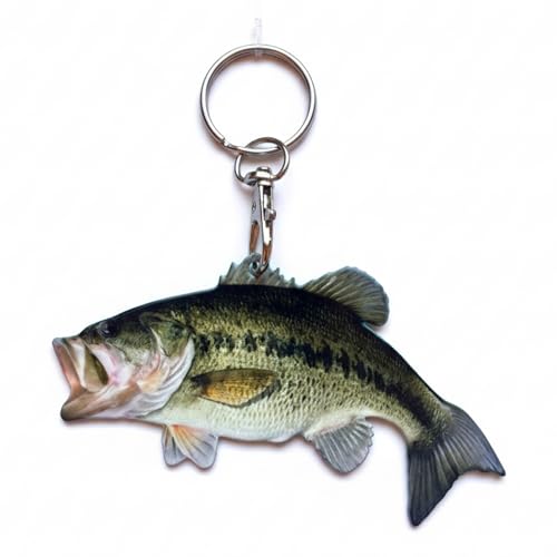 Largemouth Bass Flat Fish Keychain, Laser Cut Metal Fishing Keychain
