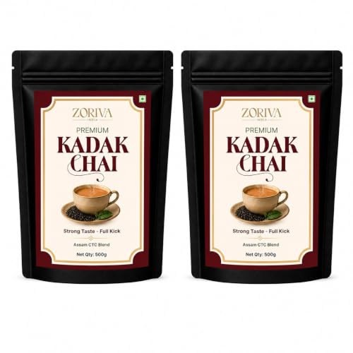 Image of ZORIVA Kadak Chai 1 KG (500g x 2) | कड़क चाय | Strong Assam CTC Tea | Rich Aroma | Full Bodied Chai Patti