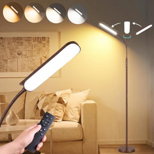 Image of marctronic Vintage Brown Floor Lamp, 18W 1800LM Super Bright LED, Stepless Dimmable & Timer, Eye-Caring Reading Lamp for Living Room /Bedroom /Office