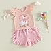 Keliholiyu Toddler Baby Girls Summer Shorts Set Fly Sleeve Silly Goose T Shirt Ruffle Plaid Shorts 6 12 18 Moths 2T 3T Outfit (Pink, 2-3T)