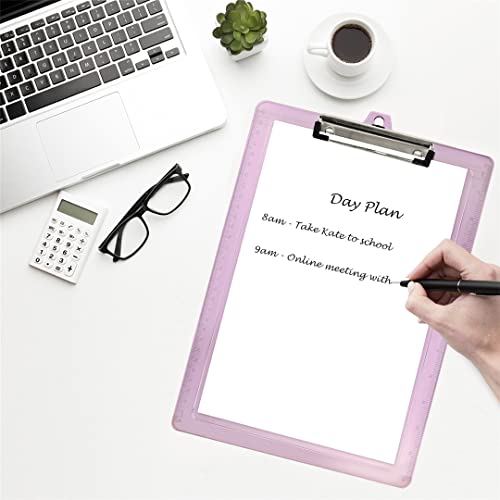 Acrimet 3 Pack Clipboard Letter Size A4 (13 3/8” x 9 7/16”) Low Profile Clip & Side Rulers, Durable Plastic for Office, School, Home Use - Clear Pink Color