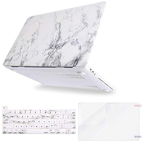 MOSISO MacBook Pro 16 inch Case 2020 2019 Release A2141 with Touch Bar & Touch ID, Plastic Pattern Hard Shell Case & Keyboard Cover & Screen Protector Compatible with MacBook Pro 16, White Marble