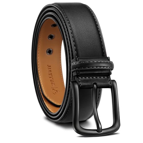 BULLIANT Men Leather Belt Trimmable 1.5"-7 Metal Eyelets-Gift Boxed(Black,34"-36" Waist Adjustable)