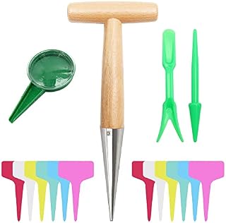 Yingcen Dibber Planting Bulbs Garden Dibbers Bulb Planter Tool Hand Dibber Punch with Seed Dispenser,Plant Labels for Garden Planting Seeds