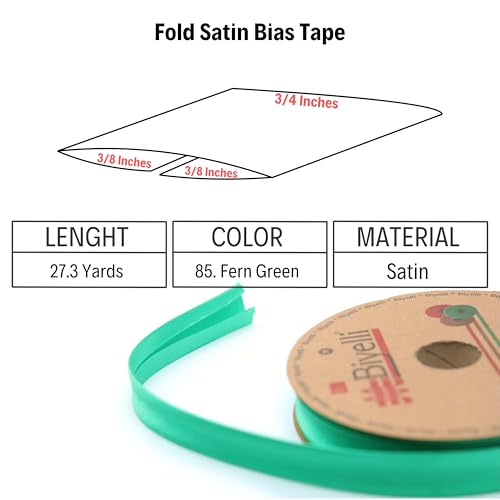 Image of Fold Satin Bias Tape - 99+ Colors - 3 /4 Inches Wide - 27 Yards - Fold Satin Binding Bias Ribbon Fabric Piping Bias Binding Tape for Sewing Clothing DIY BYS85