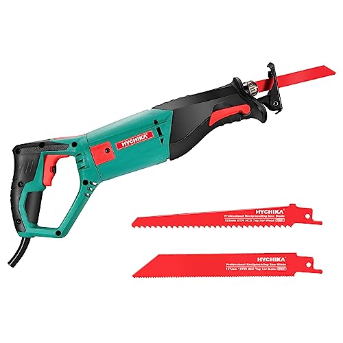 HYCHIKA reciprocating saw variable speed corded reciprocating saw 9.8 ft cable with 2PCS blades for wood/metal 0-2800 SPM variable speed trigger.