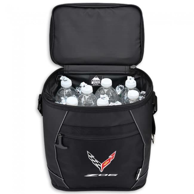 C8 Z06 Corvette Waterproof Soft Cooler - Top-Loading Travel Ice Chest Thick Foam Insulation - Black (12 Can)