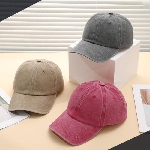 Utensilsto 3 Stück Baseballkappe Für Herren Und Damen, Verstellbar Baumwolle Baseball Cap Vintage Unisex Basecap Sonnenhut Sportkappe Für Outdoor Sport Leisure Reisen, Hellgrau, Khaki, Rot