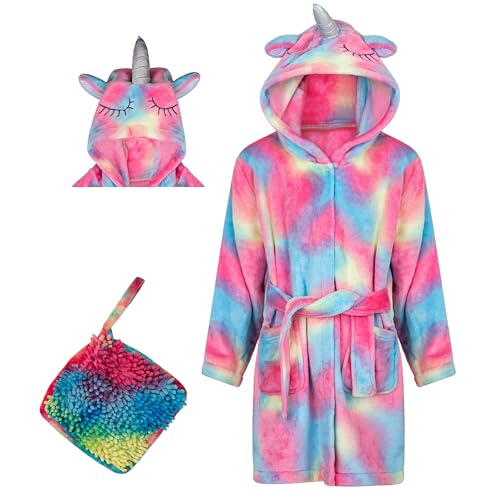 Rising Star Kids Robes for Girls Robe Soft Plush Hooded Fleece Bathrobe - Unicorn Gifts for Girls Age 6-8