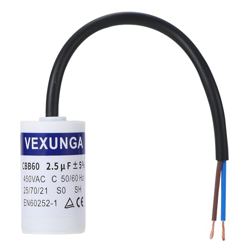 VEXUNGA Kondensator 2,5uF 450V Anlaufkondensator 2,5µF AC Motorkondensator CBB60 SH 2,5 MFD 450VAC Kondensatoren 30x51MM 50/60Hz mit Kabel